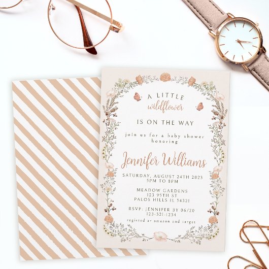 乾花ワイルドフラワー秋女の子の赤ちゃんシャワー 招待状