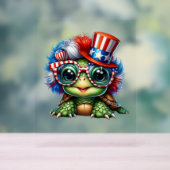 亀おもしろい愛国米国国旗のサングラス アクリルサイン (ニュートラル)