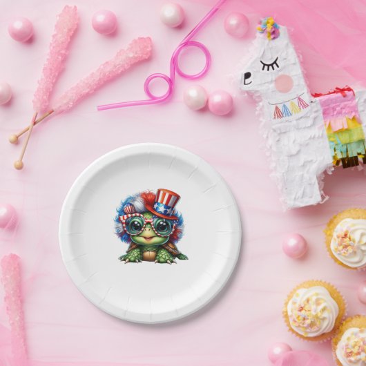 亀おもしろい愛国米国国旗のサングラス ペーパープレート (パーティー)