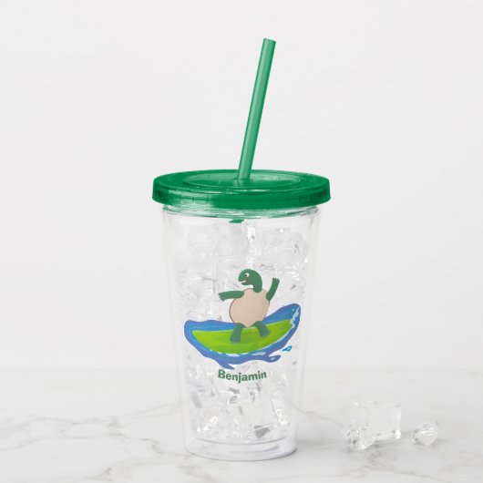 亀おもしろい波サーフィン アクリルタンブラー (アイス裏面)