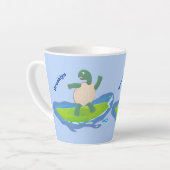 亀おもしろい波サーフィン カフェラテマグ (左アングル)
