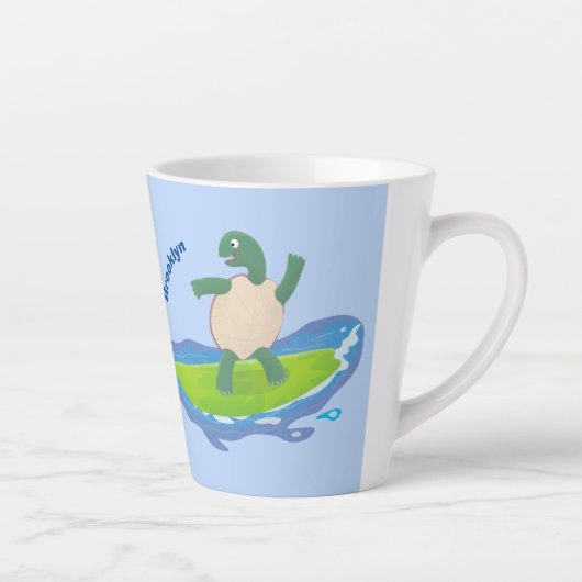 亀おもしろい波サーフィン カフェラテマグ (右)