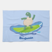亀おもしろい波サーフィン キッチンタオル (横)