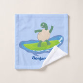 亀おもしろい波サーフィン バスタオルセット (ウォッシュタオル)