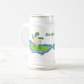 亀おもしろい波サーフィン ビールジョッキ (正面左)