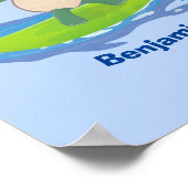 亀おもしろい波サーフィン ポスター (角)