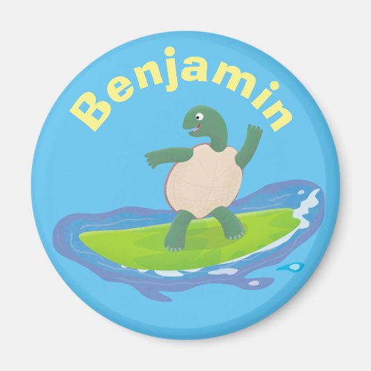 亀おもしろい波サーフィン マグネット (正面)