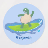 亀おもしろい波サーフィン ラベル (デザイン1)