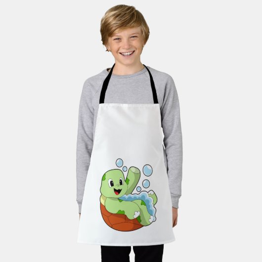 亀が泡を吹く エプロン (着用した状態)