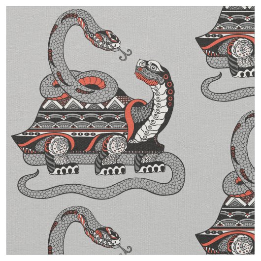 亀が蛇と絡み合った ファブリック (クローズアップ)