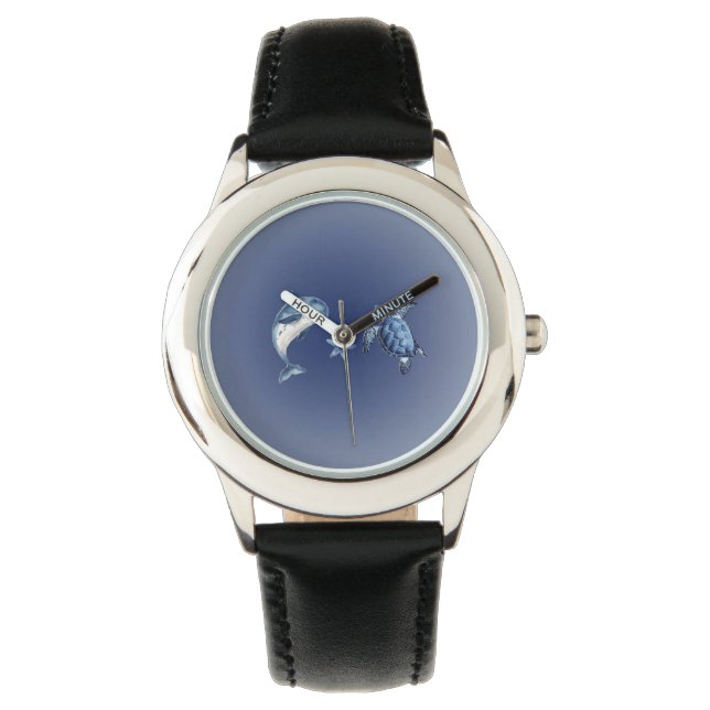 亀とイルカの子ども向けeWatch | 海ブルーBa 腕時計 (正面)