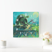 亀とウサギの絵 スクエア壁時計 (ホーム)