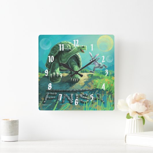 亀とウサギの絵 スクエア壁時計 (ホーム)