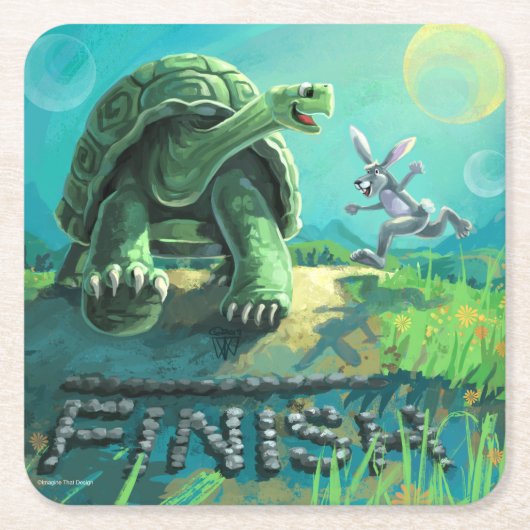 亀とウサギの芸術 スクエアペーパーコースター (正面)