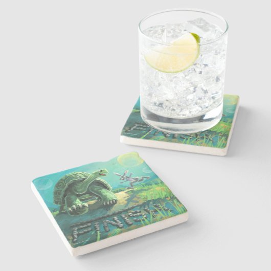 亀とウサギの芸術 ストーンコースター (横)