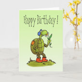 亀と花の誕生日カード カード (黄色い花)