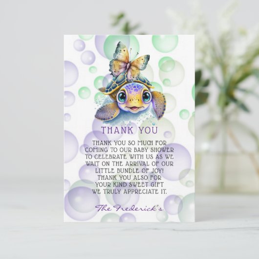 亀と蝶の赤ちゃんシャワーサンキューカード サンキューカード (スタンド正面)