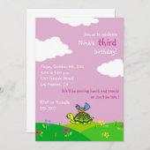 亀と鳥 – 子供の誕生日招待状-5 招待状 (正面/裏面)