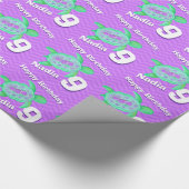 亀のアートの年齢と名前9th誕生日ラップ ラッピングペーパー (角)