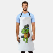 亀のキャラクターダンベルウェイトのポーズ エプロン (着用した状態)