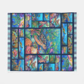 亀のスケッチカラフルが海の下で泳ぐ フリースブランケット (正面(横))