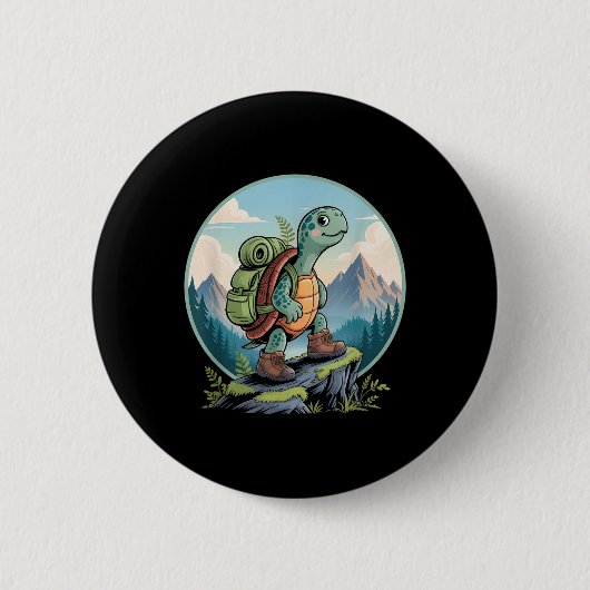 亀のハイキングリュックの服 屋外自然派向け 缶バッジ (正面)