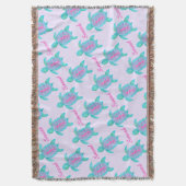 亀のハートの水色アート名のパターン投げ スローブランケット (正面縦)