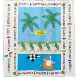 亀のビーチシャワーカーテン シャワーカーテン