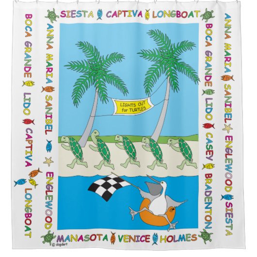 亀のビーチシャワーカーテン シャワーカーテン (正面)