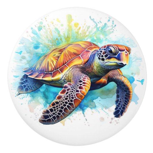 亀のビーチ航海の引き出しノブ セラミックノブ (正面)