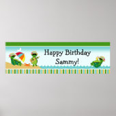 亀のルアウ（ハワイ式宴会）誕生日パーティバナー40x12 ポスター (正面)