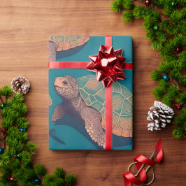 亀のレトロカラフルパタパーソナライズされたーン ラッピングペーパー