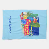 亀のヴィンテージカリブのとキュラカオのレトロ島 キッチンタオル (横)