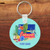 亀のヴィンテージカリブのとキュラカオのレトロ島 キーホルダー (正面)
