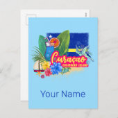 亀のヴィンテージカリブのとキュラカオのレトロ島 シーズンポストカード (正面/裏面)