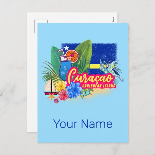 亀のヴィンテージカリブのとキュラカオのレトロ島 シーズンポストカード (正面/裏面)