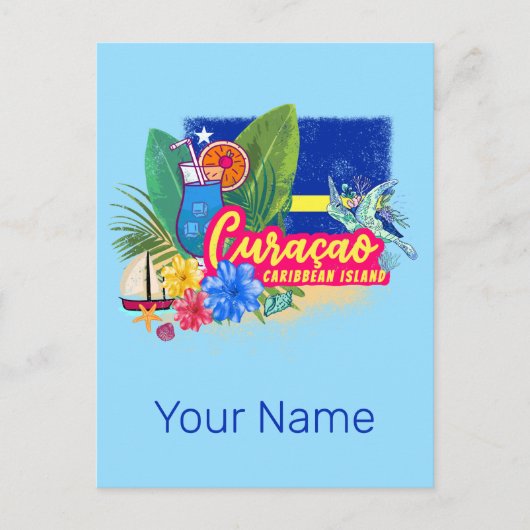 亀のヴィンテージカリブのとキュラカオのレトロ島 シーズンポストカード (正面)