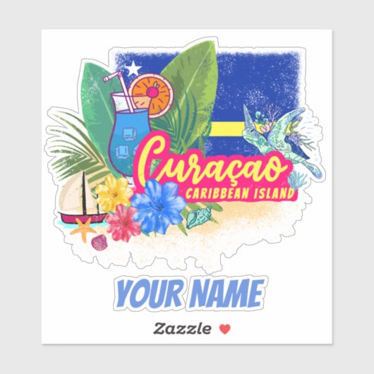 亀のヴィンテージカリブのとキュラカオのレトロ島 シール (シート)