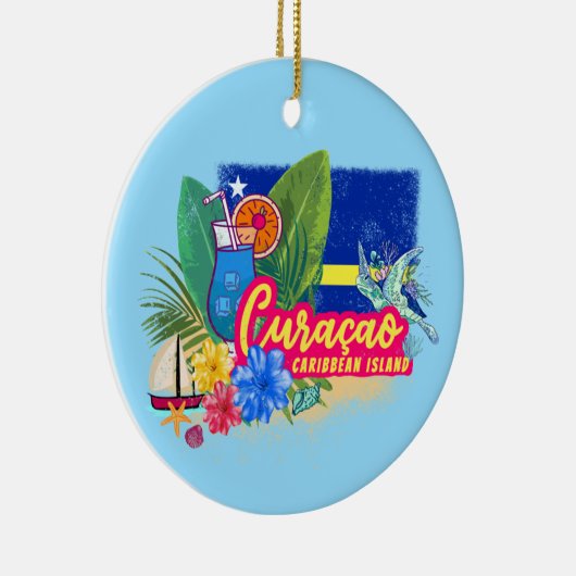 亀のヴィンテージカリブのとキュラカオのレトロ島 セラミックオーナメント (右)