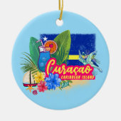 亀のヴィンテージカリブのとキュラカオのレトロ島 セラミックオーナメント (正面)