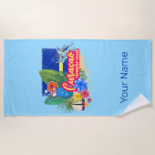 亀のヴィンテージカリブのとキュラカオのレトロ島 ビーチタオル (正面)