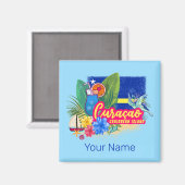 亀のヴィンテージカリブのとキュラカオのレトロ島 マグネット (正面/裏面)