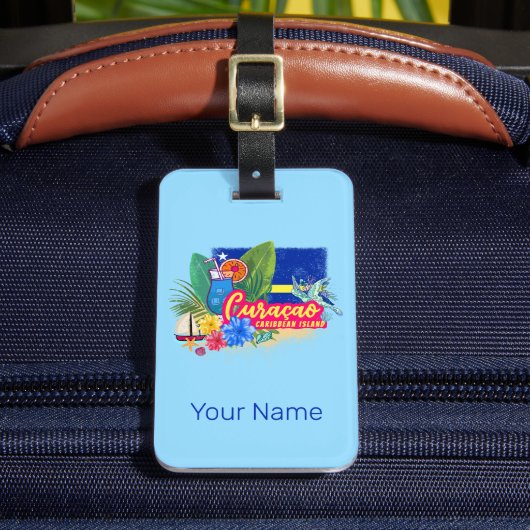 亀のヴィンテージカリブのとキュラカオのレトロ島 ラゲッジタグ (正面インサイチュ2)