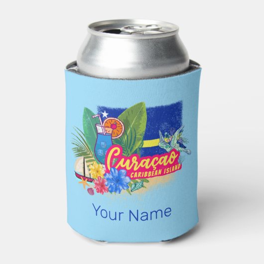 亀のヴィンテージカリブのとキュラカオのレトロ島 缶クーラー (缶正面)