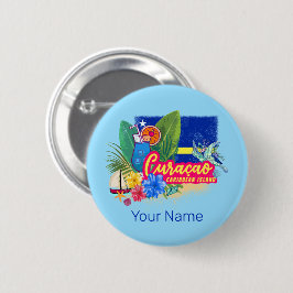 亀のヴィンテージカリブのとキュラカオのレトロ島 缶バッジ
