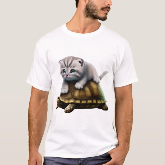 亀の上の猫 コピー Tシャツ (正面)