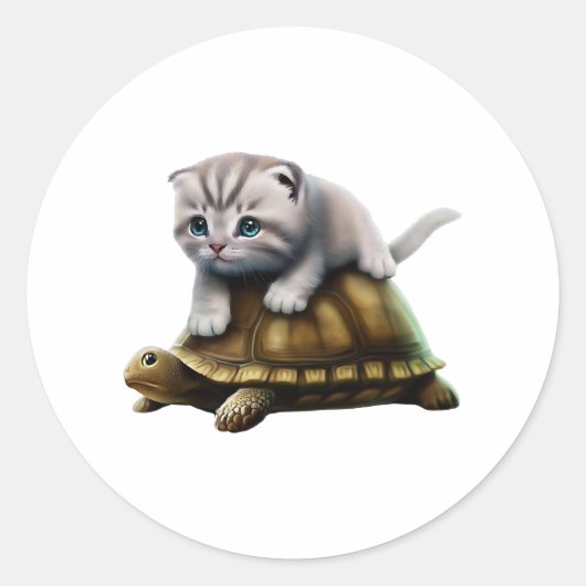 亀の上の猫 ラウンドシール (正面)