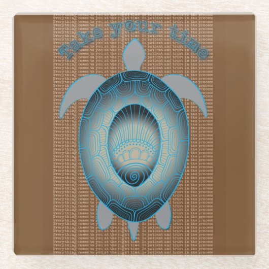 亀の引用文に時間を取やる気を起こさせるる ガラスコースター (正面)