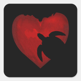亀の恋人赤いハートバレンタインギフトのためのカップル スクエアシール