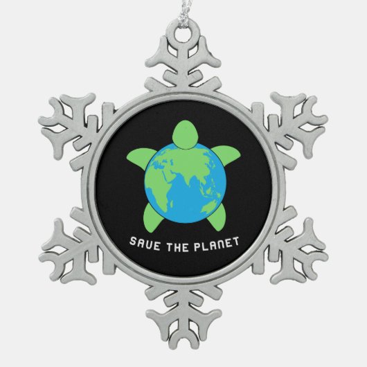 亀の恋人 救| The Turtle Planet スノーフレークピューターオーナメント (正面)